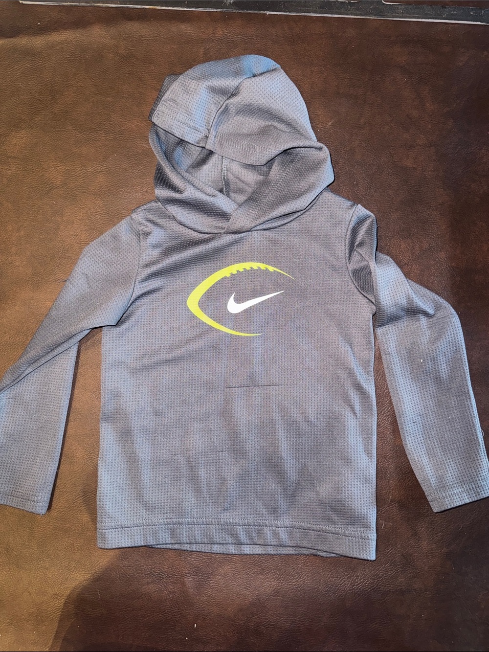 Nike Kids' Gray Hooded Long-Sleeve Shirt with Neon Yellow Logo